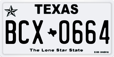 TX license plate BCX0664