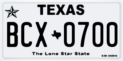 TX license plate BCX0700