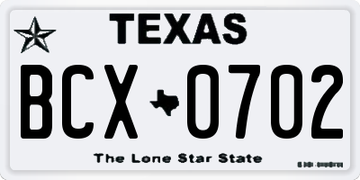 TX license plate BCX0702