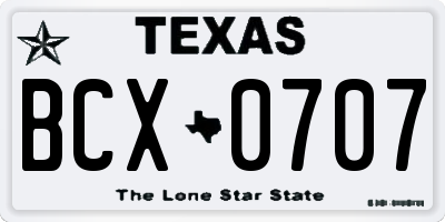 TX license plate BCX0707