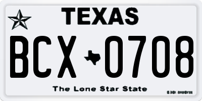 TX license plate BCX0708
