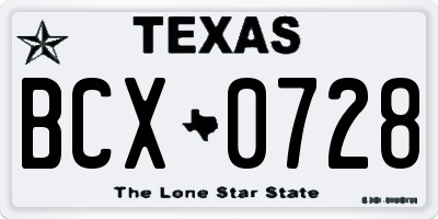 TX license plate BCX0728