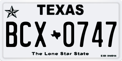 TX license plate BCX0747