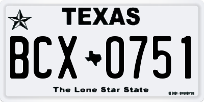 TX license plate BCX0751
