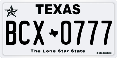 TX license plate BCX0777