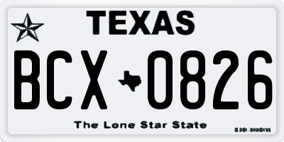 TX license plate BCX0826