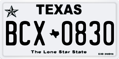 TX license plate BCX0830
