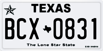 TX license plate BCX0831