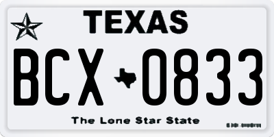 TX license plate BCX0833