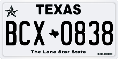 TX license plate BCX0838