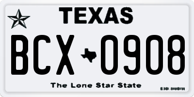 TX license plate BCX0908