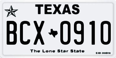 TX license plate BCX0910