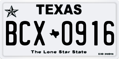 TX license plate BCX0916