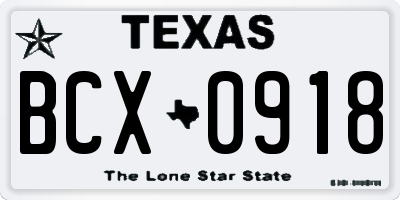 TX license plate BCX0918