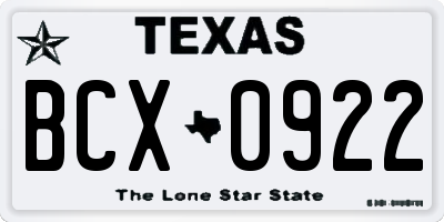 TX license plate BCX0922