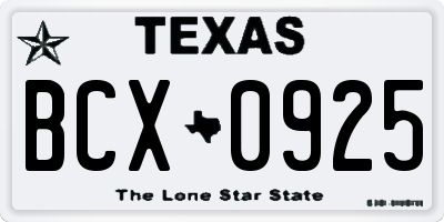 TX license plate BCX0925