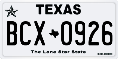TX license plate BCX0926