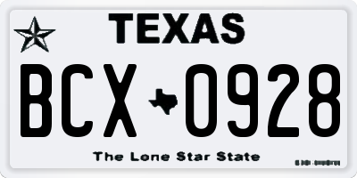 TX license plate BCX0928