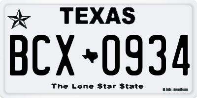 TX license plate BCX0934