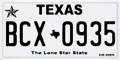 TX license plate BCX0935