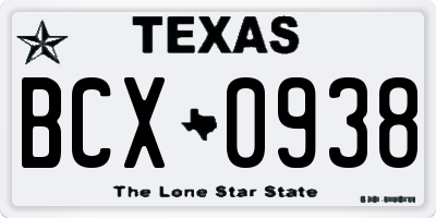 TX license plate BCX0938