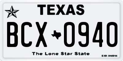 TX license plate BCX0940