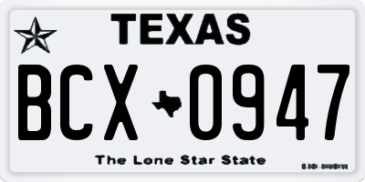 TX license plate BCX0947