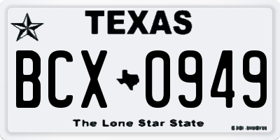 TX license plate BCX0949
