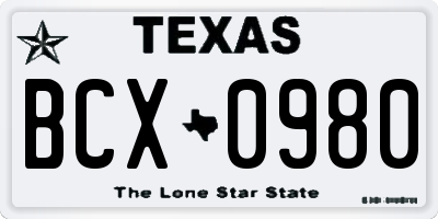 TX license plate BCX0980