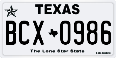 TX license plate BCX0986