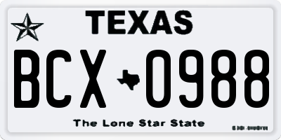 TX license plate BCX0988