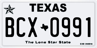 TX license plate BCX0991