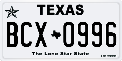 TX license plate BCX0996