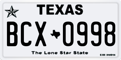 TX license plate BCX0998