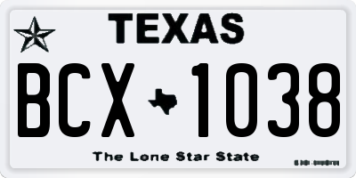 TX license plate BCX1038
