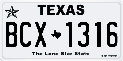 TX license plate BCX1316