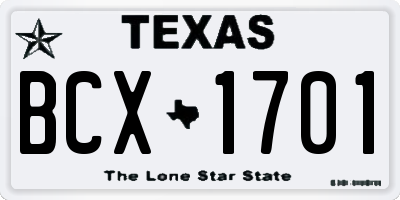 TX license plate BCX1701