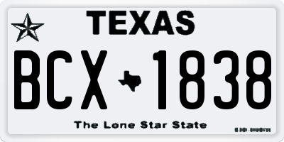 TX license plate BCX1838