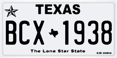 TX license plate BCX1938