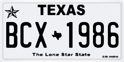 TX license plate BCX1986