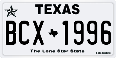 TX license plate BCX1996