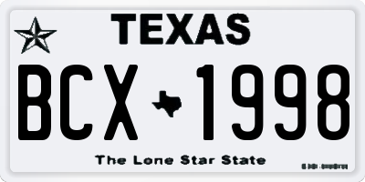 TX license plate BCX1998
