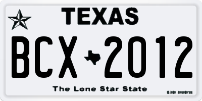 TX license plate BCX2012
