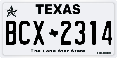 TX license plate BCX2314