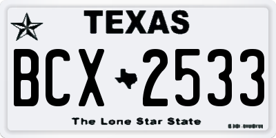 TX license plate BCX2533