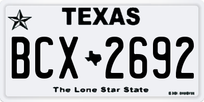 TX license plate BCX2692