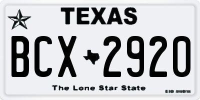 TX license plate BCX2920