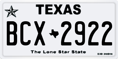 TX license plate BCX2922