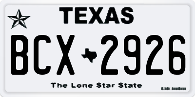 TX license plate BCX2926