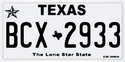 TX license plate BCX2933